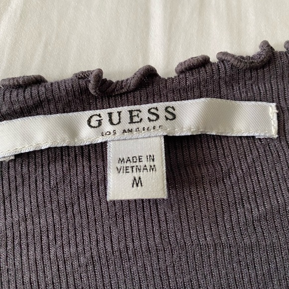 GUESS grey cropped long sleeve, lettuce cut detailing, size medium women’s - Picture 3 of 3